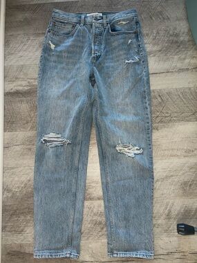 Denim Forum Light Blue Distressed Boyfriend High Rise Loose Jeans